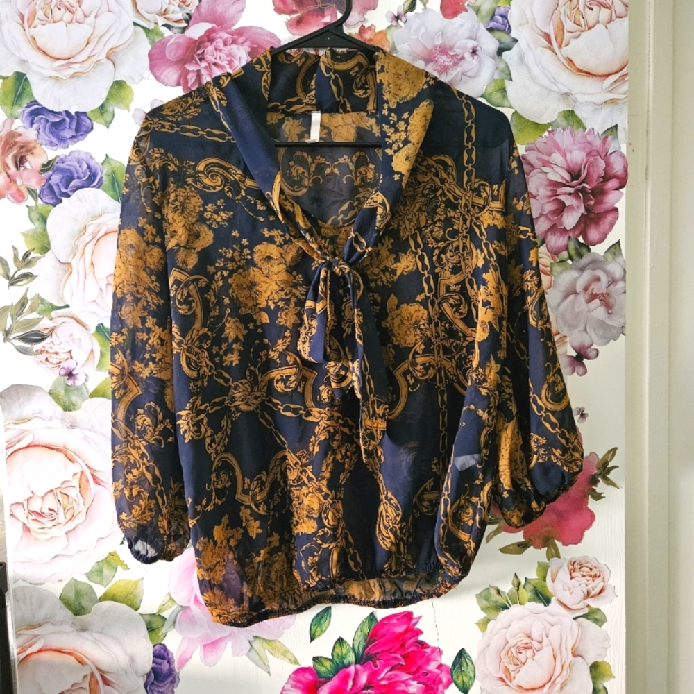 Elegant Navy and Gold Women's Sheer Top